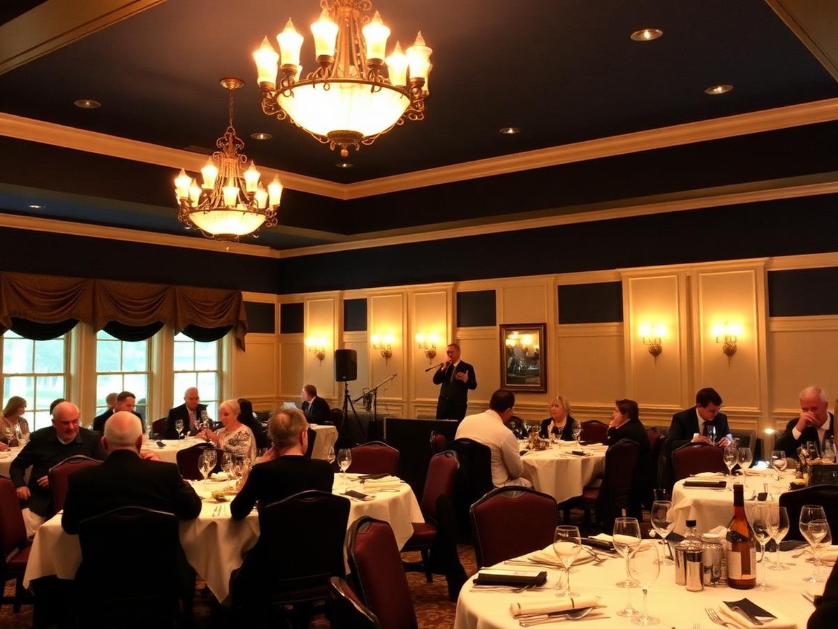 Featured live performance video: a packed room singing along with Vinny